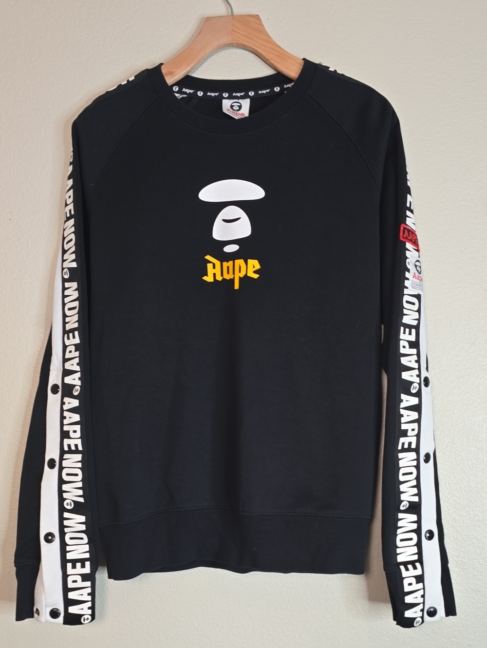 A Bathing Ape Black Crewneck Snap Bottom Sleeve Sweater Size M